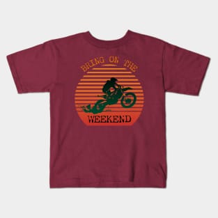 Dirt bike silhouette over sunset Kids T-Shirt